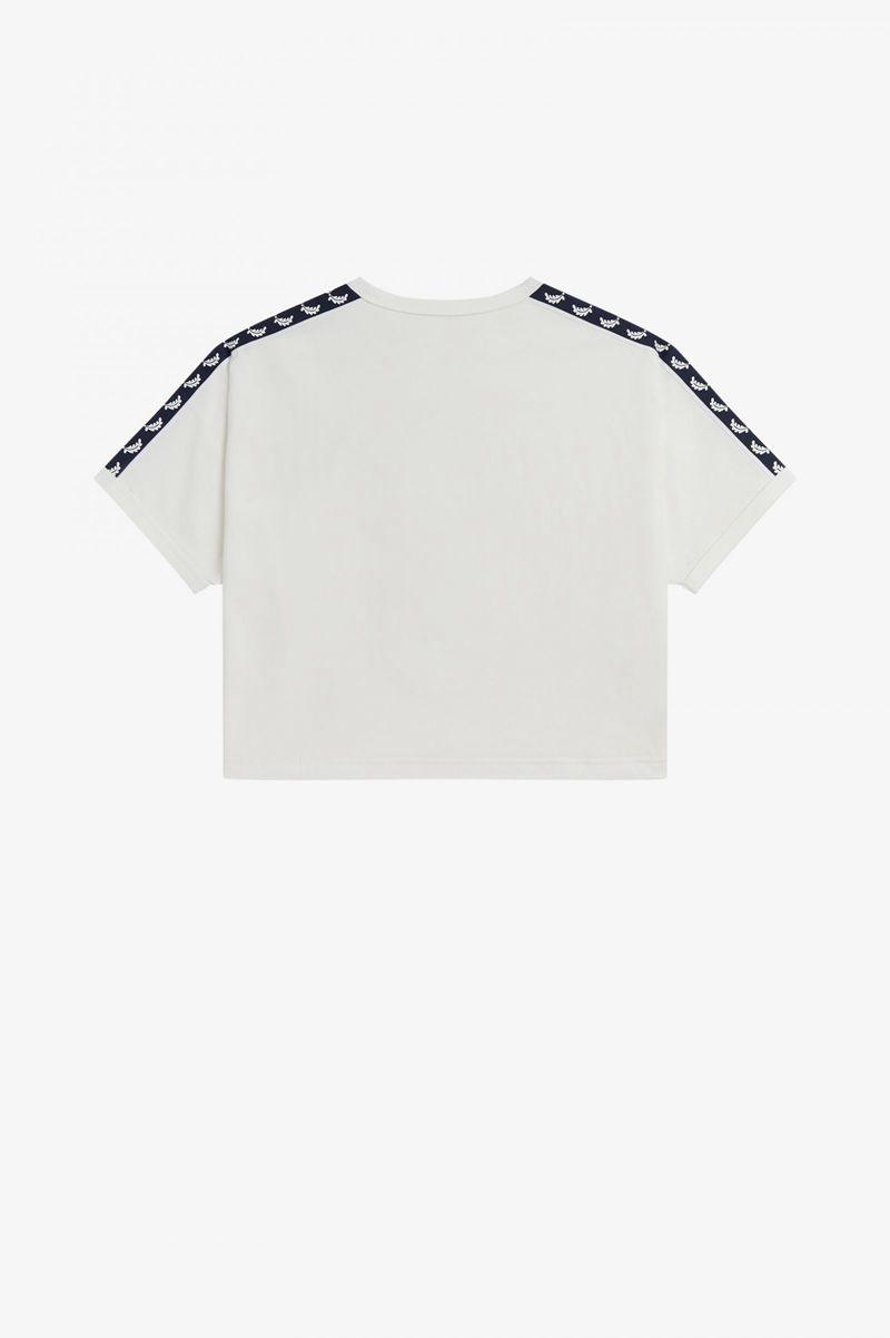 White Fred Perry Cropped Taped Ringer Women's T Shirts | PH 2033WNBY